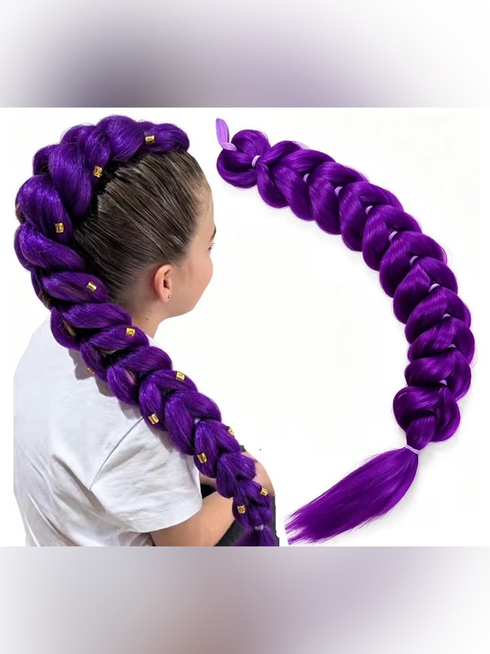 💜 NEW 24” [K-Pop Style] Synthetic Purple Braided Ponytail Hair Extension ✨